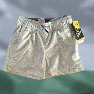 Art Class Classic Light Green & Beige Leaf Print Swim Shorts. Size XS 4/5
